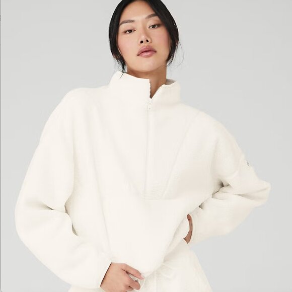 ALO Yoga Tops - ALO Yoga Micro Sherpa Fleece Half Zip Sweatshirt Cozy Cabin Sz XS White EUC